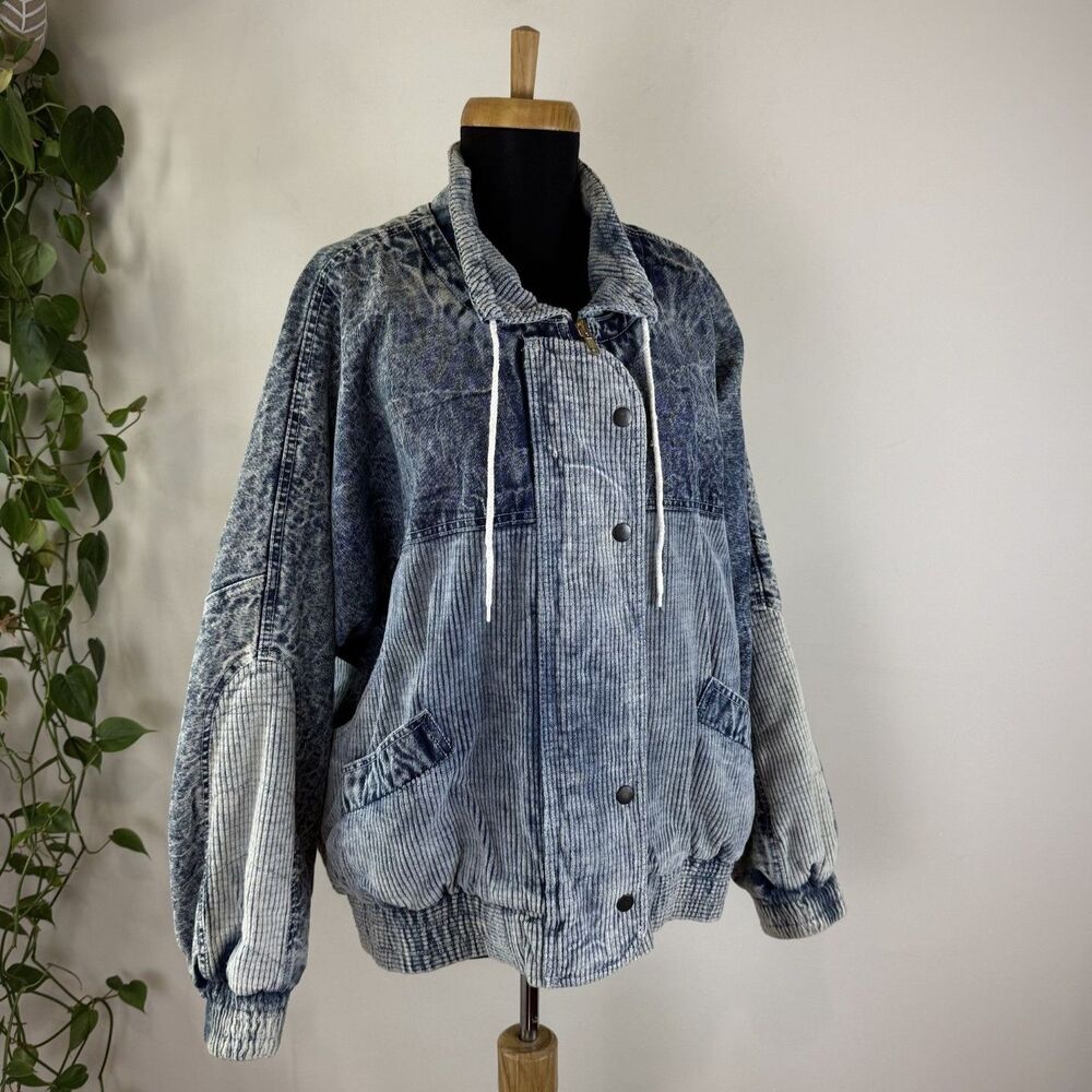 Vintage 80s Gitano Mixed Media Acid Wash Denim Wide Wale Corduroy Bomber Jacket